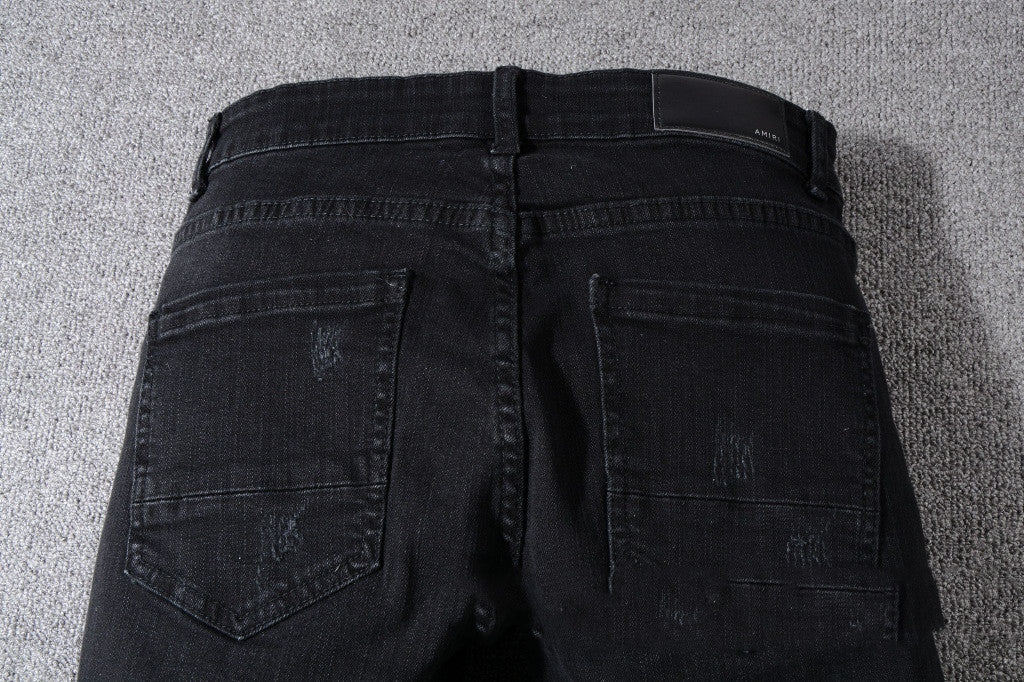 Leather Patch Knee Black Jeans
