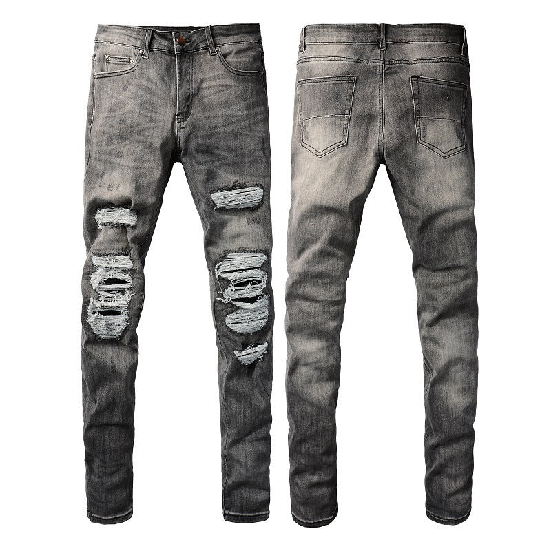 Leather Patch Dark Grey Jeans