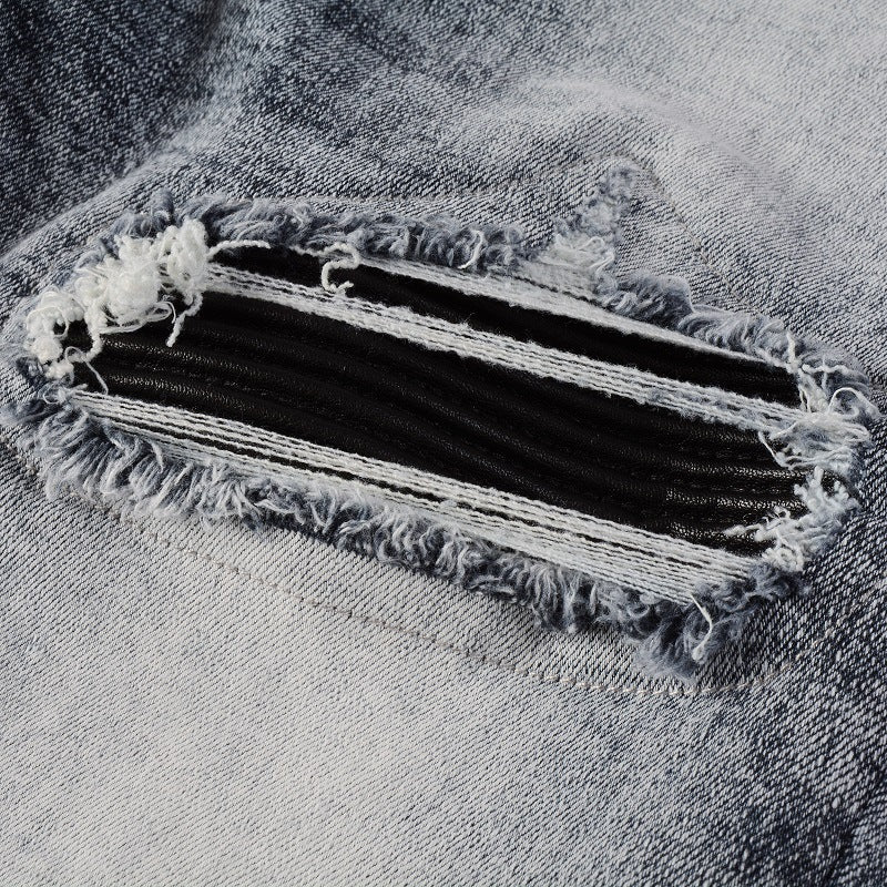 Leather Patch Grey Jeans