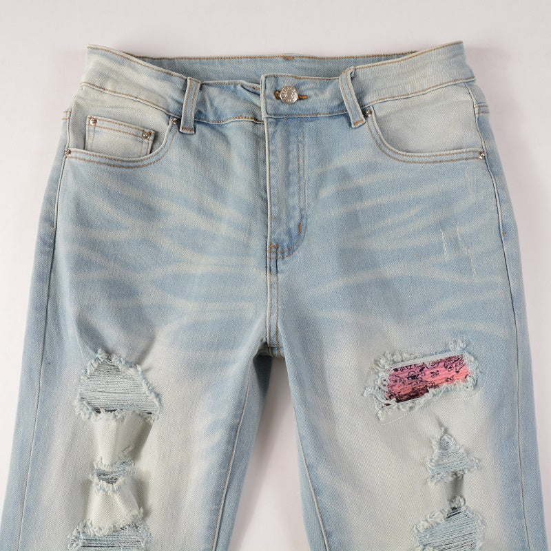Pink Patch Light Blue Jeans