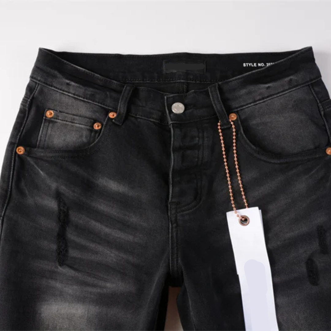 Ripped Knee Holes Retro Black Jeans