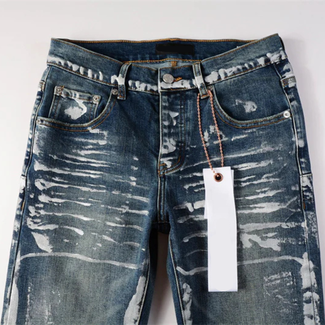 Painted Stripes Dark Blue Jeans