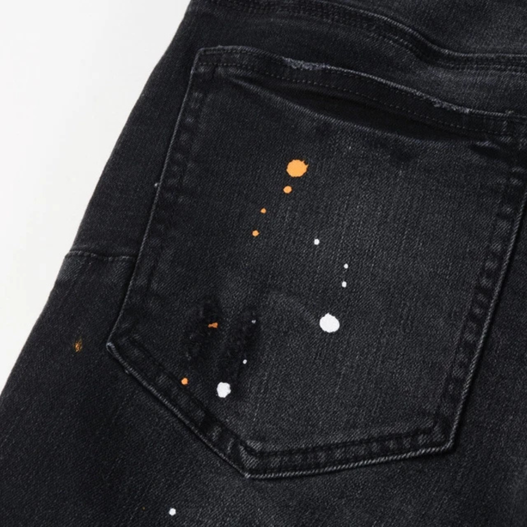 Paint Splash Ripped Black Jeans