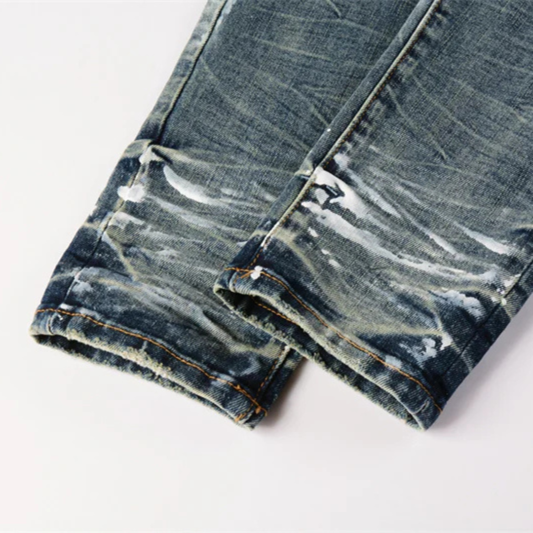 Painted Dark Blue Washed Jeans
