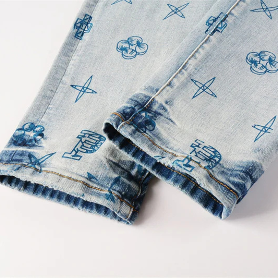 Printed Design Sky Blue Jeans