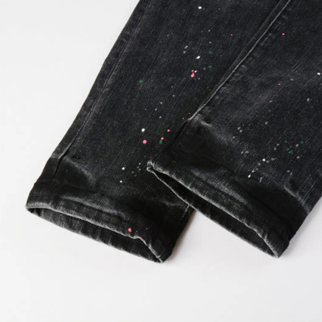 Paint Splash Stained Black Jeans