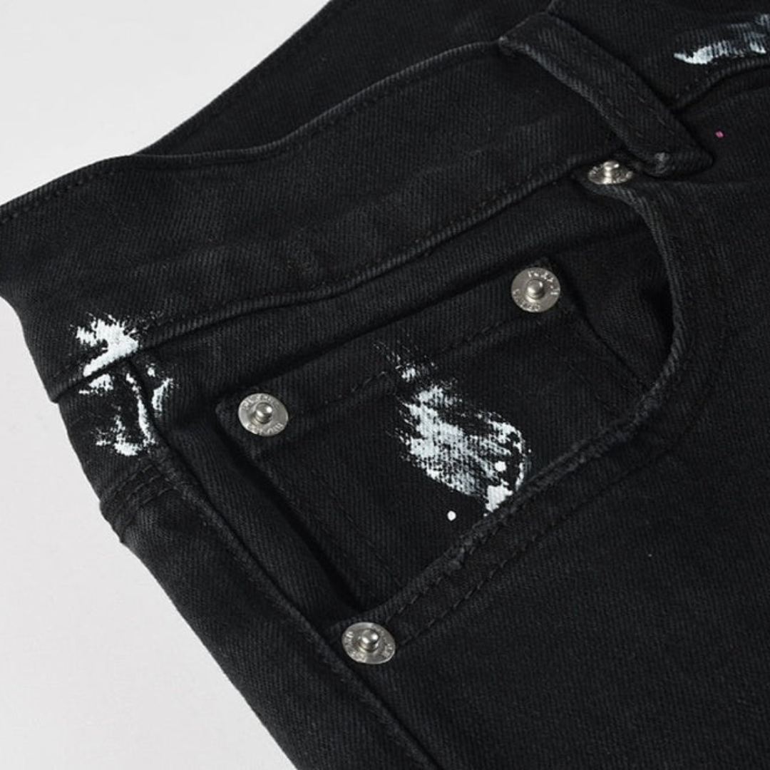 Colorful Paint Splash Black Jeans