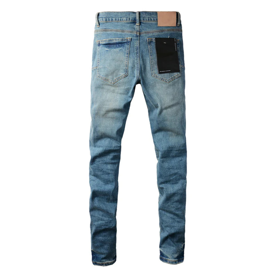 Ripped Pattern Blue Jeans