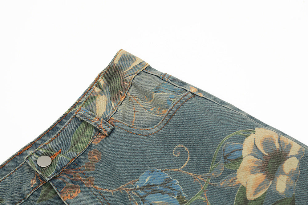 Floral Print Loose Jeans