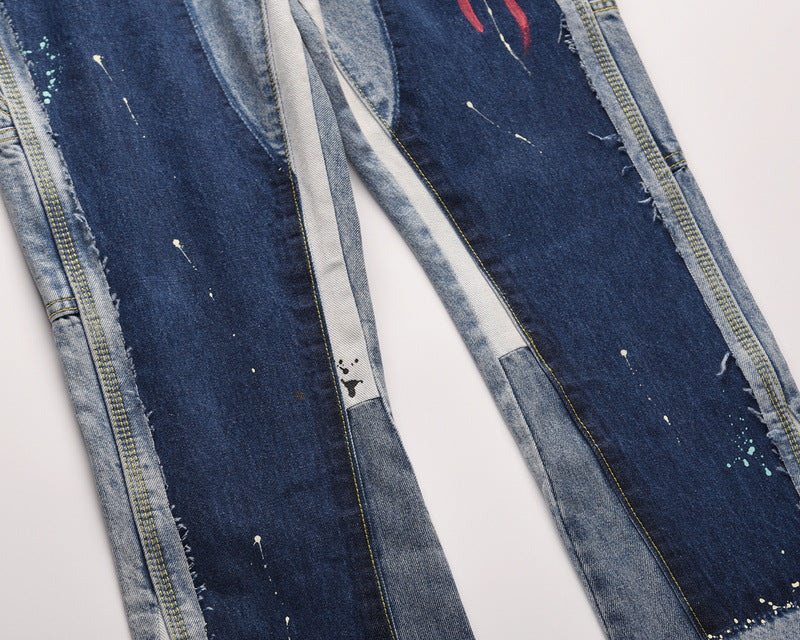 Painted Patchwork Flared Jeans