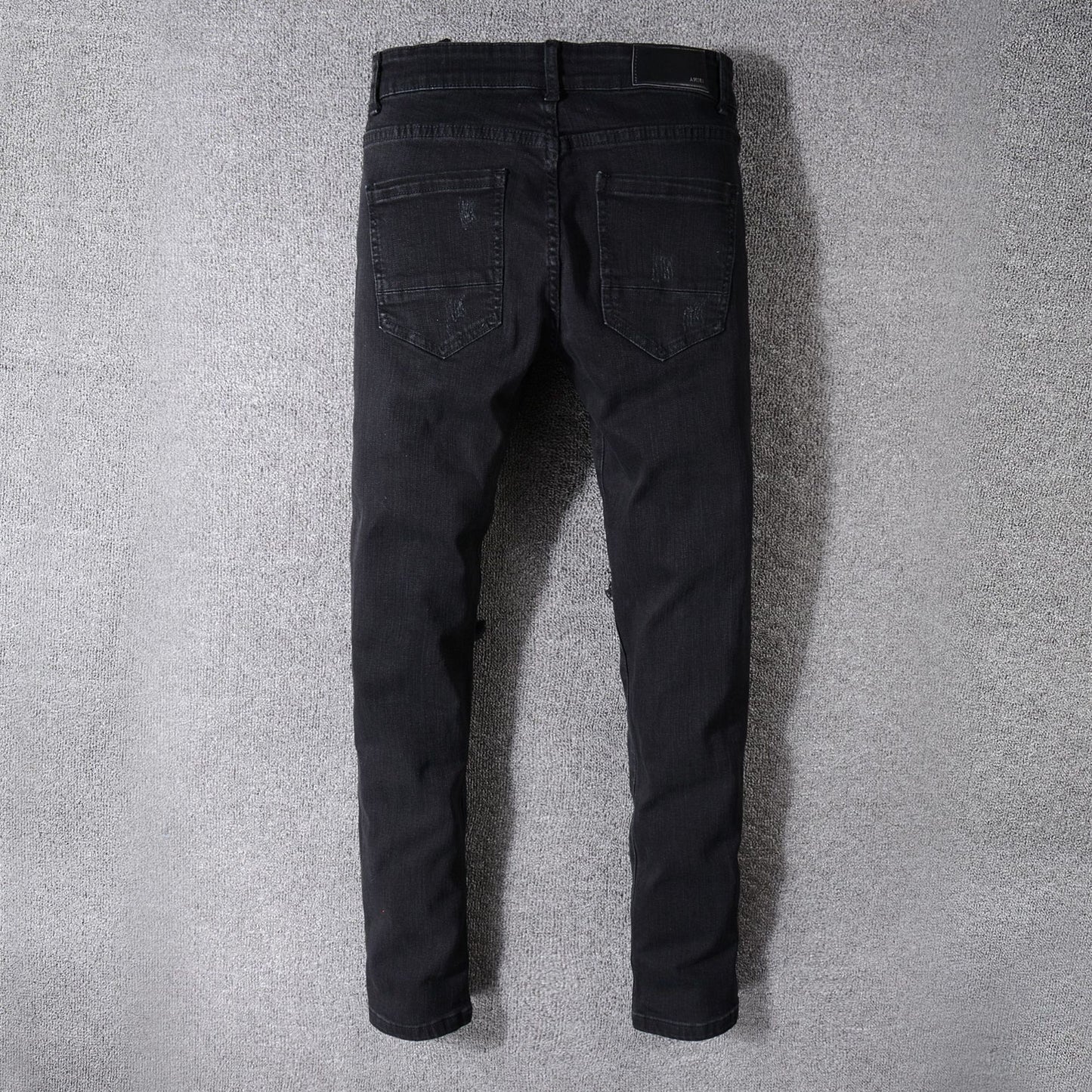 Leather Patch Knee Black Jeans