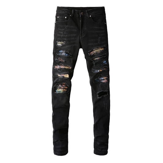 Colorful Patches Black Jeans