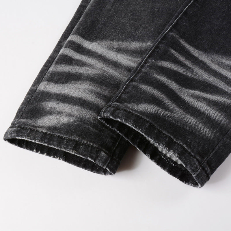 Leather Patch Retro Black Jeans