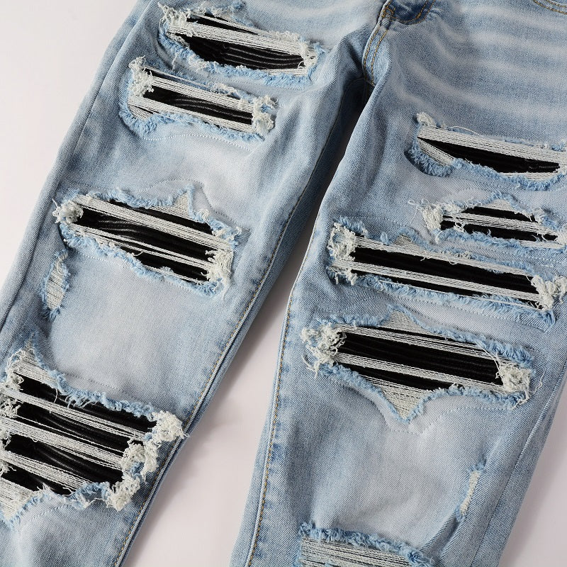 Leather Patches Light Blue Jeans