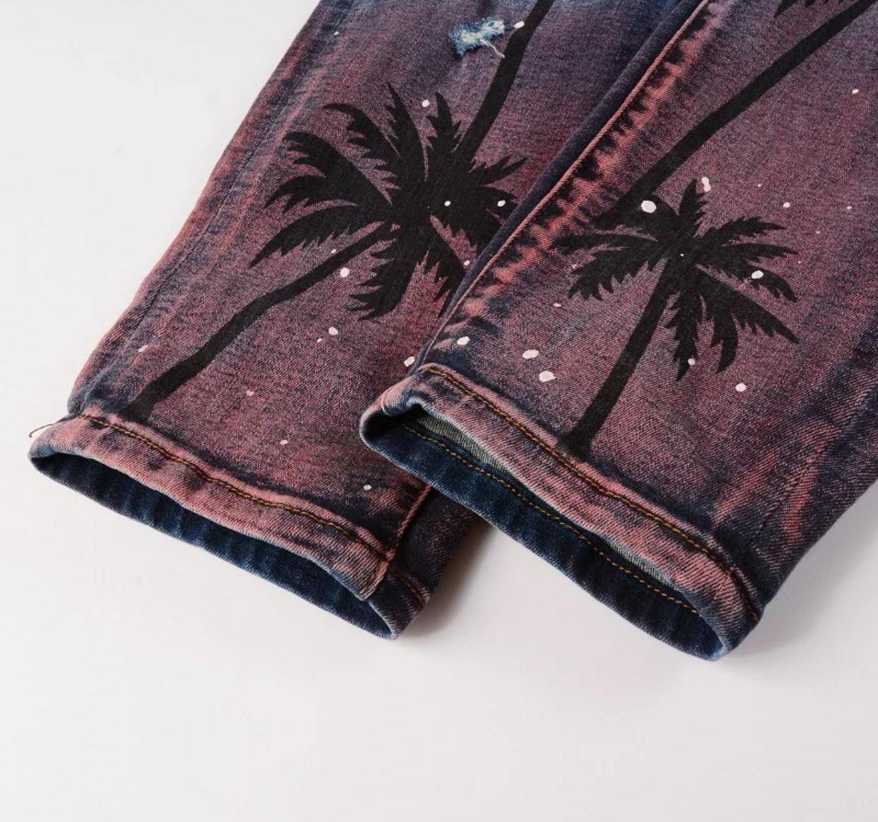 Palm Tree Printed Jeans