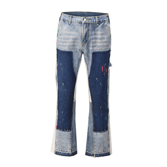 Painted Patchwork Flared Jeans