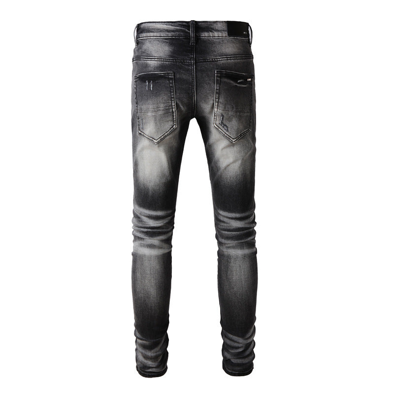 Leather Patch Retro Black Jeans