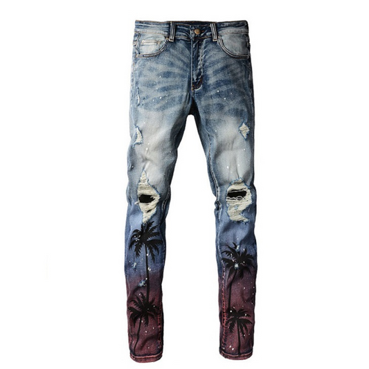 Palm Tree Printed Jeans