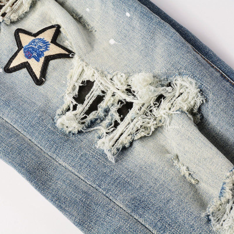 Medal Badge Ripped Jeans