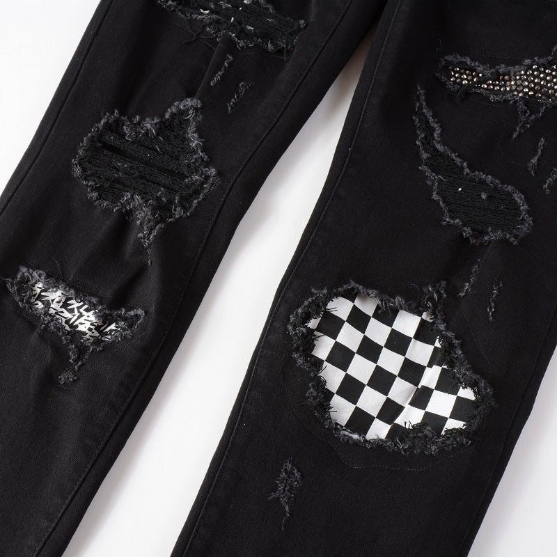 Patchwork Diamonds Black Jeans