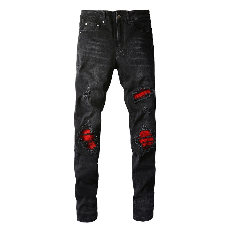 Red Patch Black Jeans