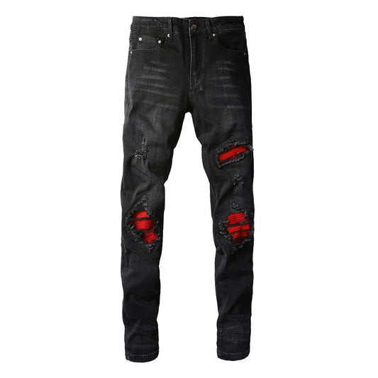 Red Patch Black Jeans