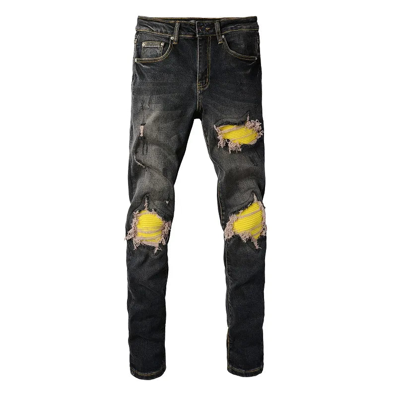 Yellow Patch Black Jeans