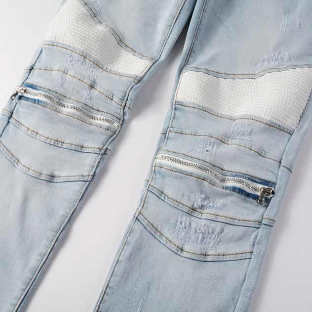 Light Blue Biker Jeans