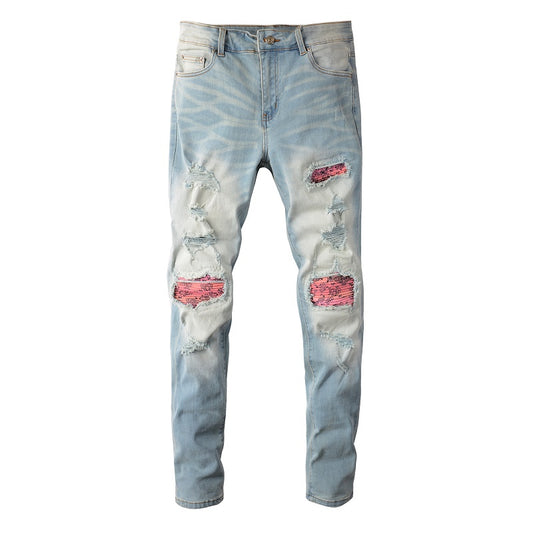 Pink Patch Light Blue Jeans