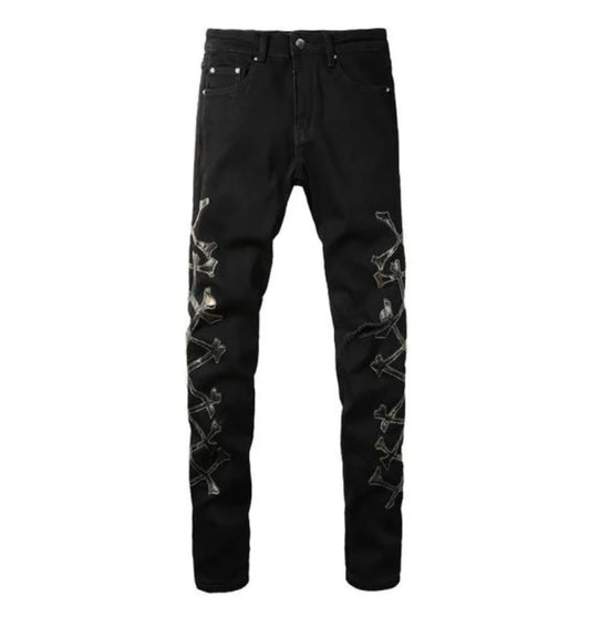 Bones Pattern Black Jeans