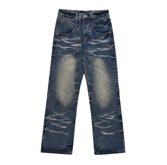 Washed Dark Blue Baggy Jeans