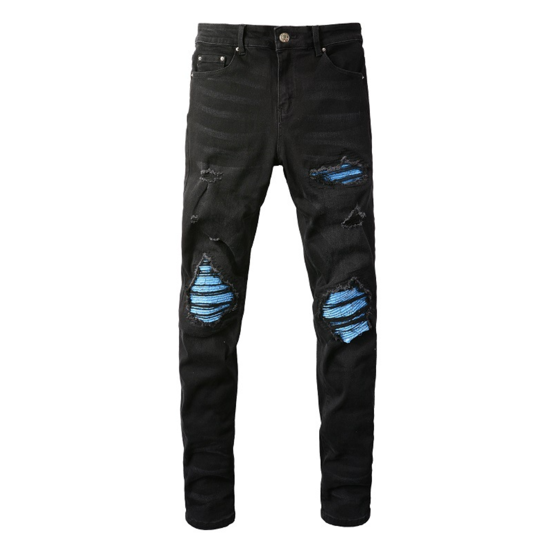 Blue Patch Black Jeans