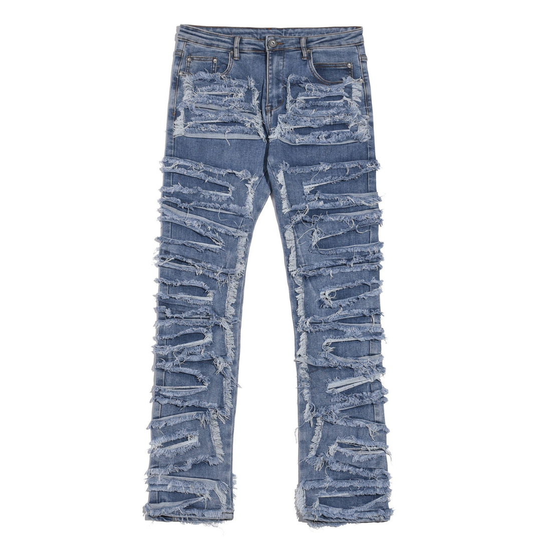 Distressed Straight Blue Jeans