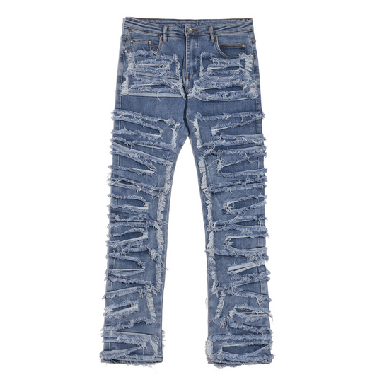 Distressed Straight Blue Jeans