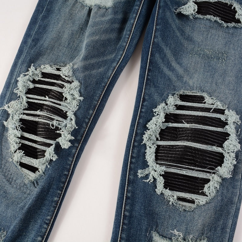 Leather Patch Dark Blue Jeans