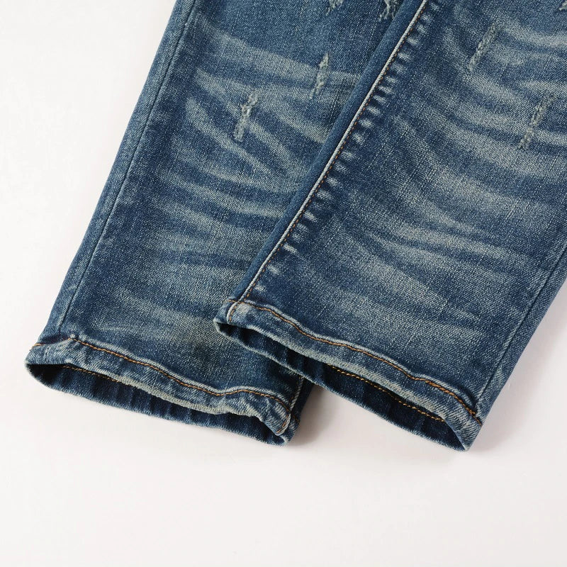 Leather Patch Dark Blue Jeans