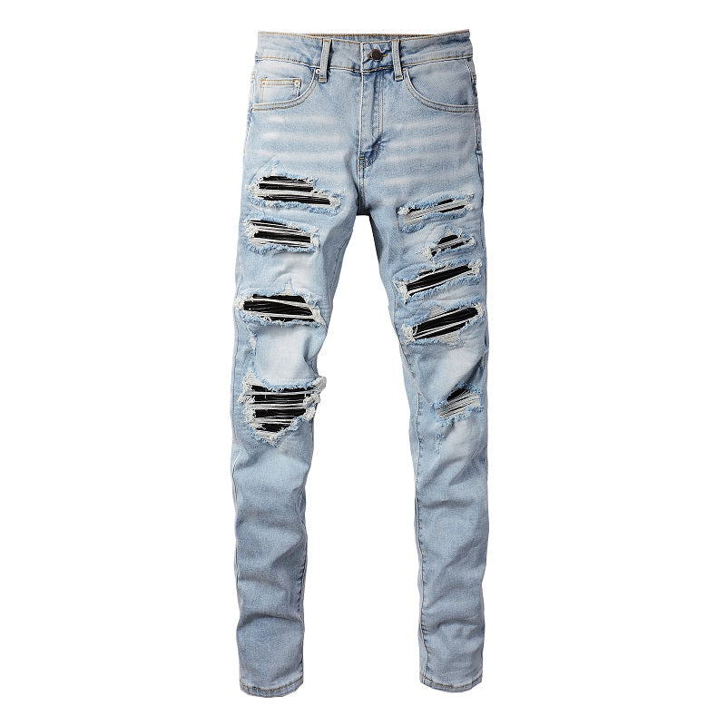 Leather Patches Light Blue Jeans