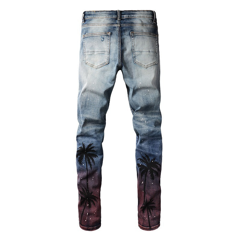 Palm Tree Printed Jeans