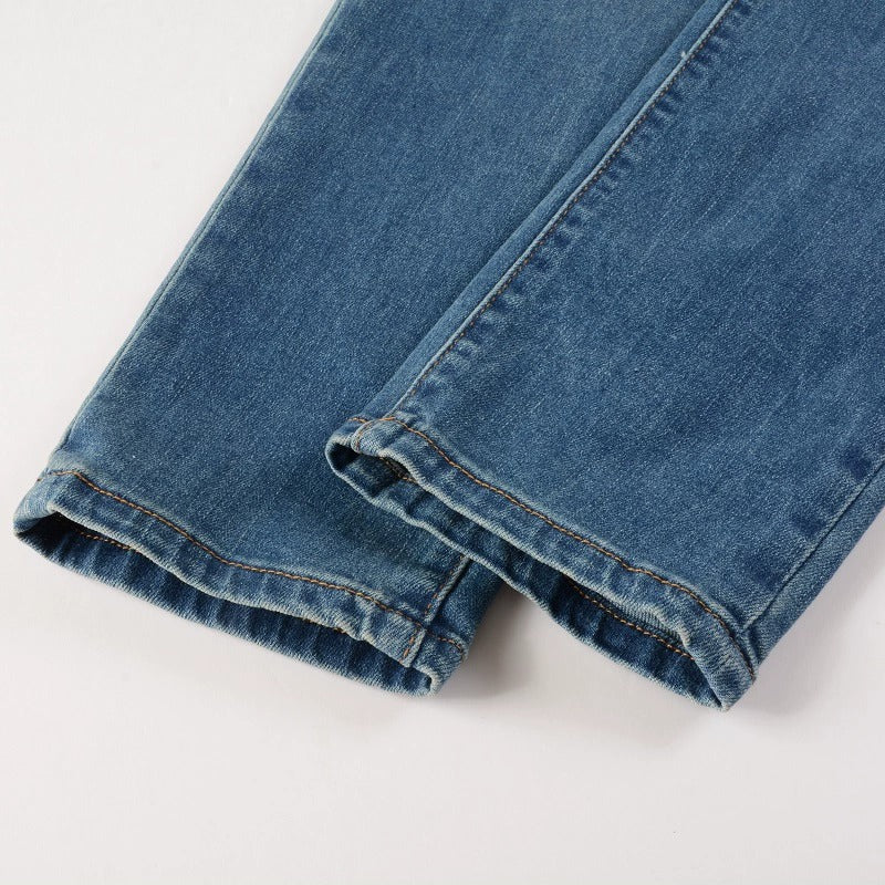 Leather Patch Blue Jeans