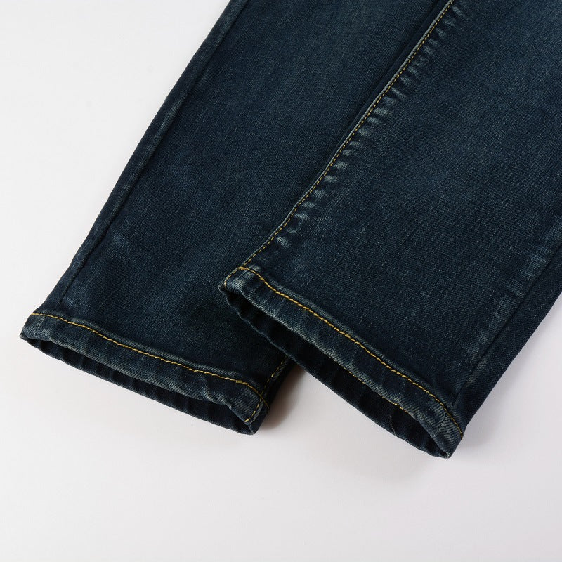 Leather Patches Dark Blue Jeans