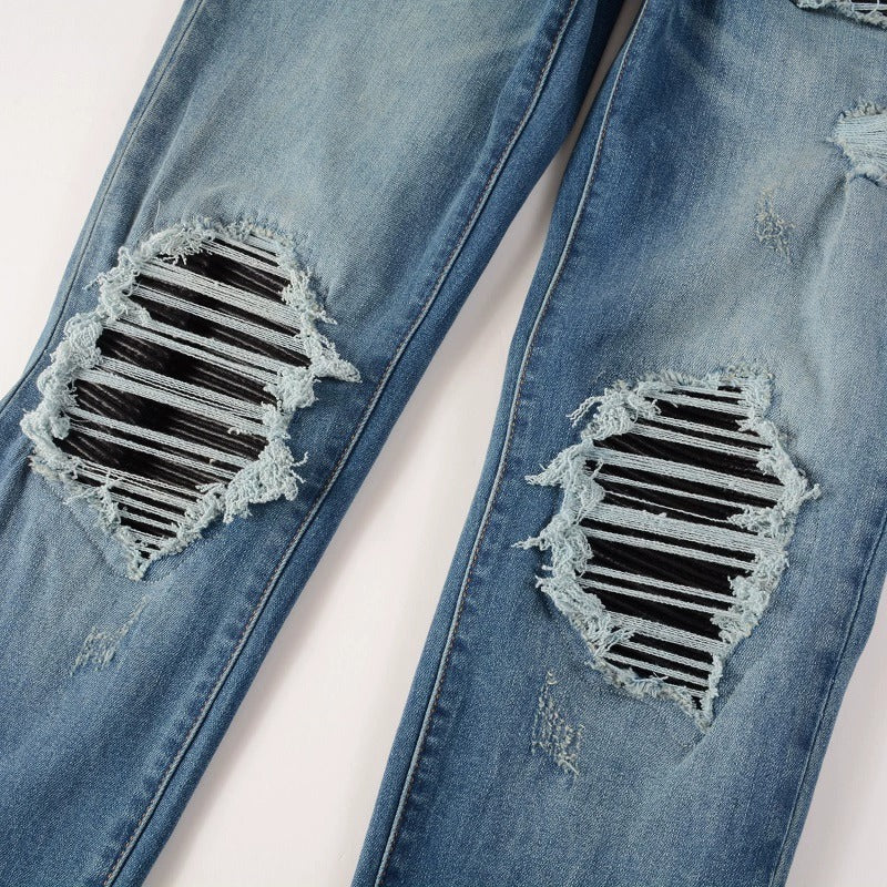 Leather Patch Blue Jeans