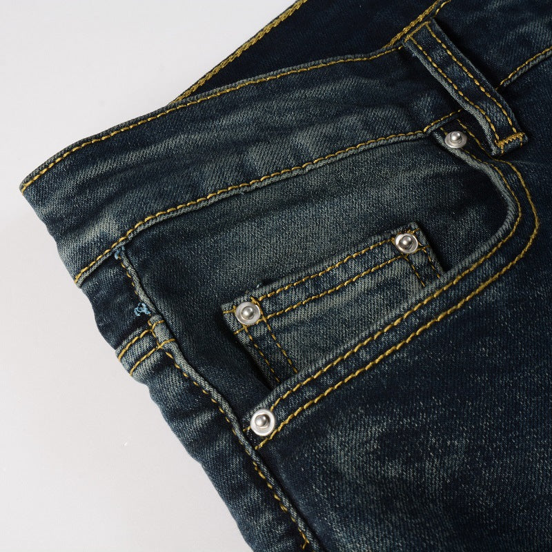 Leather Patches Dark Blue Jeans