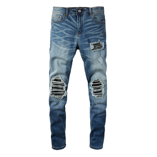 Leather Patch Blue Jeans