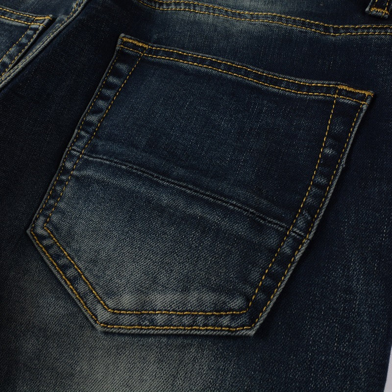 Leather Patches Dark Blue Jeans