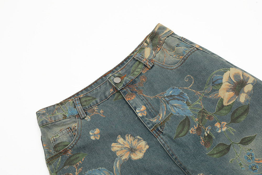 Floral Print Loose Jeans