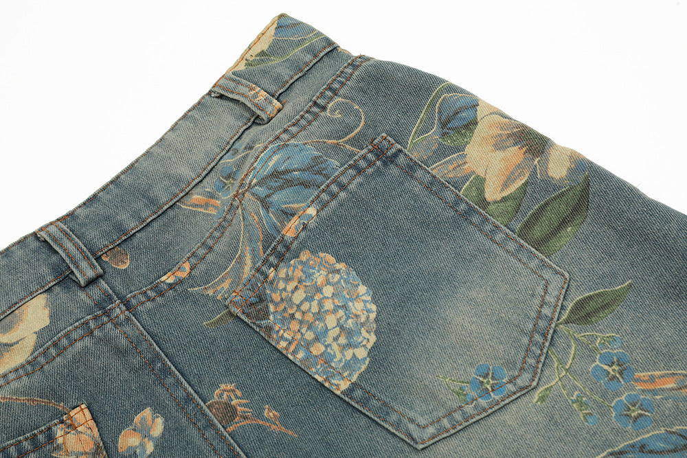 Floral Print Loose Jeans