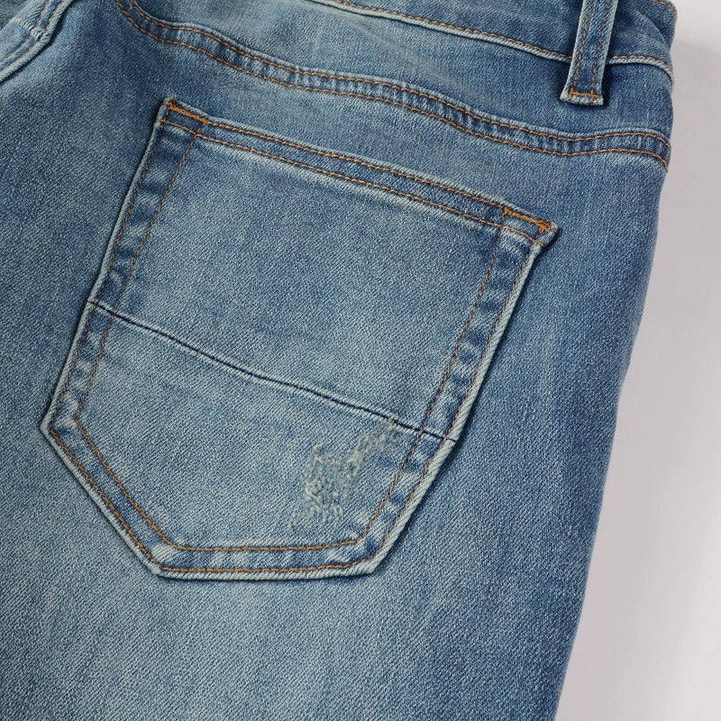 Leather Patch Blue Jeans