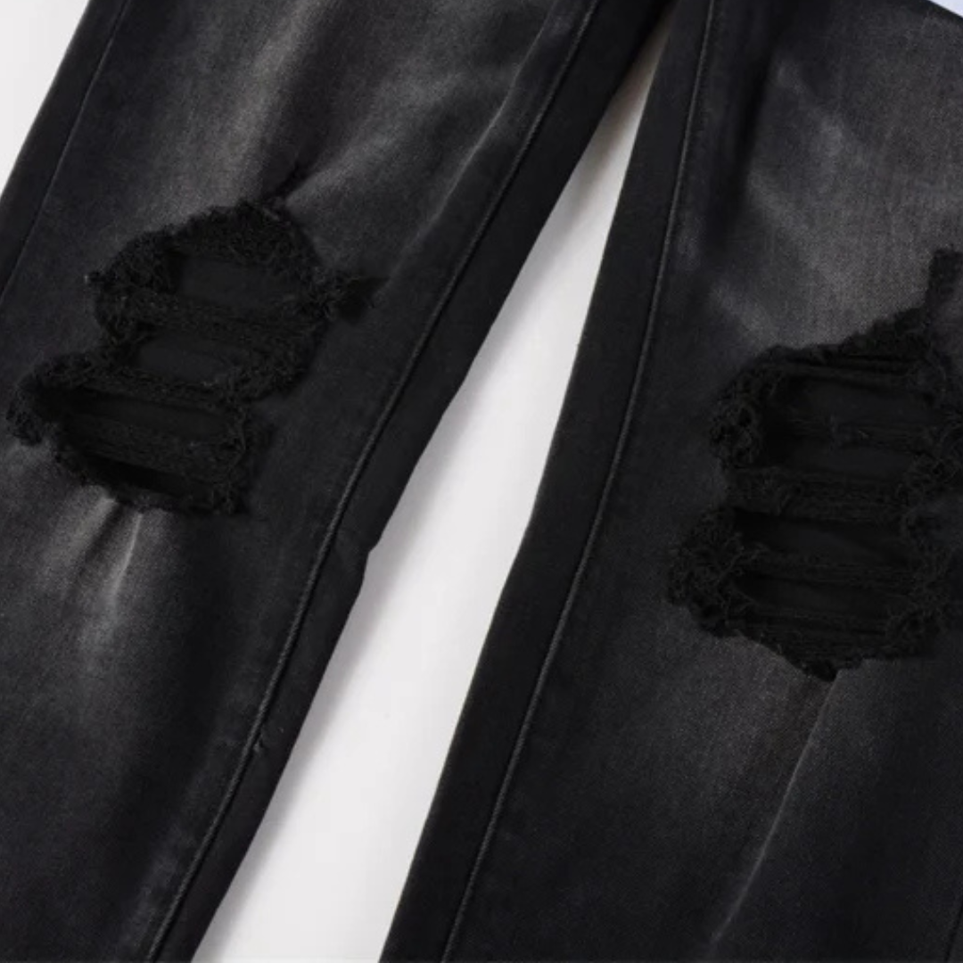 Ripped Knee Holes Retro Black Jeans