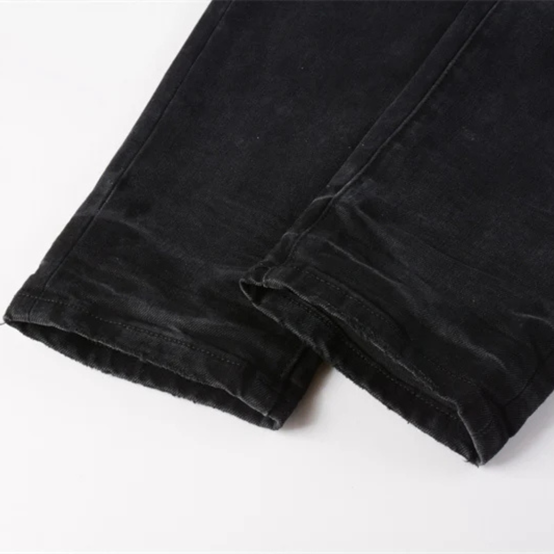 Ripped Knee Holes Retro Black Jeans
