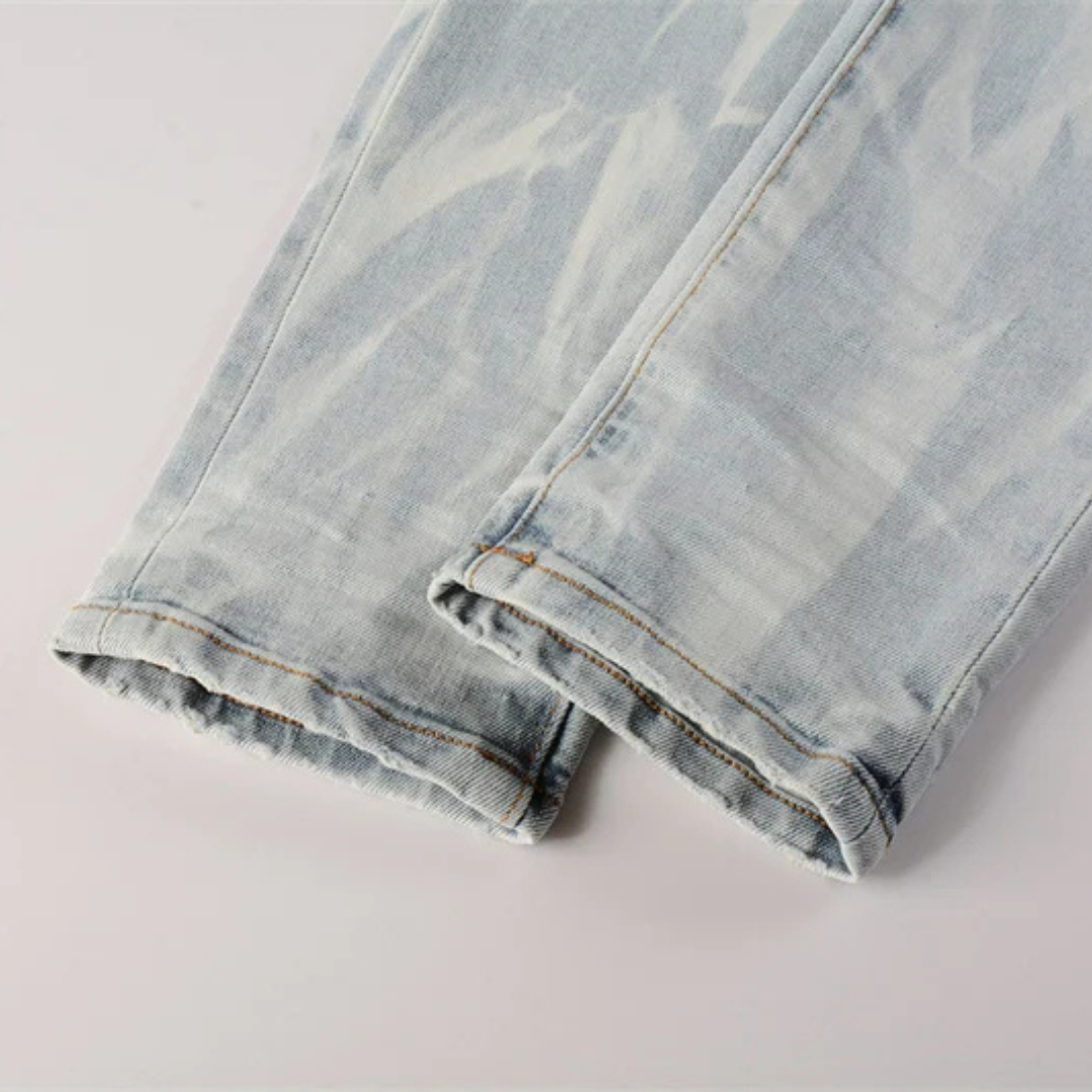 White Painted Light Blue Jeans